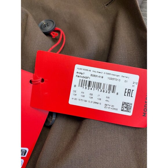 Hugo Boss Mens Modern Fit Solid Wool Suit Separate Jacket Med Brown Size 44L NWT - Picture 6 of 6